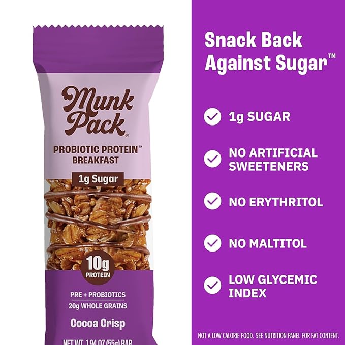 Munk Pack Sampler Pack Probiotic Protein Snack Bars | 10g Plant Protein, 1g Sugar, 6g Fiber |Diabetic-Friendly Ideal Breakfast Bars - On-the-Go Snacks, Gluten-Free, Non-GMO | 5 Count