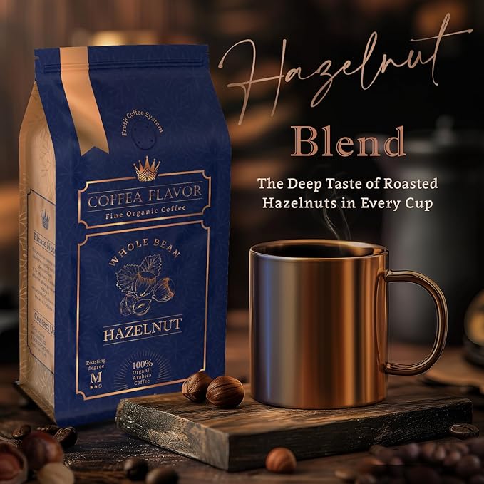 Hazelnut Flavored Whole Bean Coffee – 100% Arabica, Organic, No Artificial Sweeteners, Naturally Flavored, Medium Roast, Single Origin – by Coffea Flavor