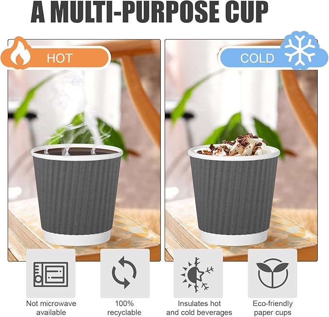 120 Pack Paper Espresso Coffee Cups, 4 oz Disposable Coffee Cups,Corrugated Insulated Ripple Wall, Paper Ripple Cup for Coffee, Hot Chocolate and Hot Tea Drinks -Gray