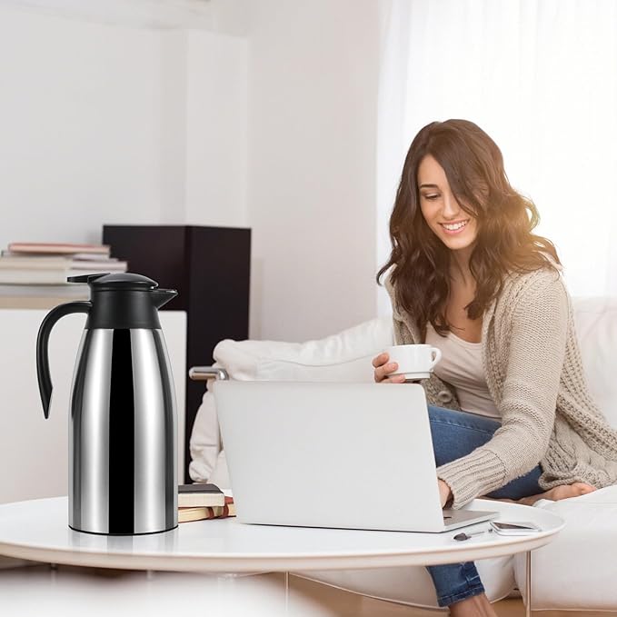 Thermal Coffee Carafe, Insulated Stainless Steel Coffee Carafes for Keeping Hot Coffee & Water Hot Beverage-12Hours, Double Walled Vacuum Coffee Carafe (silver+black)