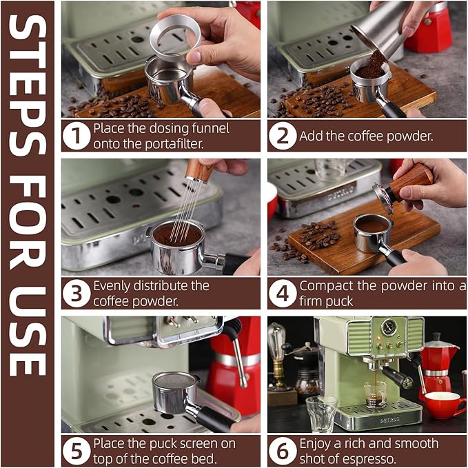 53.5mm Espresso Accessories Kit,316 Stainless Steel WDT Tool Espresso,Dosing Funnel and Puck Screen Set，Espresso Distribution Tool,Espresso Coffee Stirrer for Barista