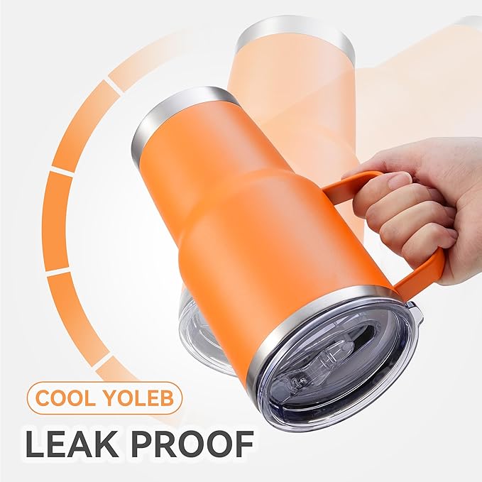 30 oz Tumbler with Handle and Lid, Stainless Steel Tumblers Bulk Double Wall Vacuum Insulated Travel Mug Leak Proof Cup Keep Drinks Cold and Hot Orange, 4 Pack