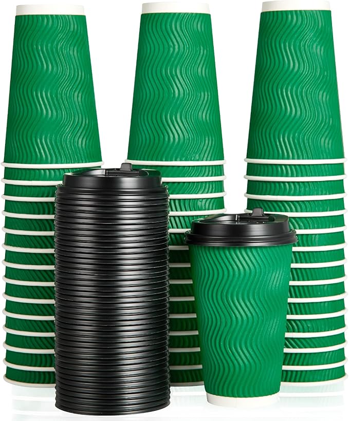 80 Count 16 OZ Coffee Cups with Lids, Insulated Ripple Wall Paper Hot Coffee Paper Cups for Hot Drinks