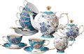ACMLIFE Tea Sets for Adults for 6, Blue Tea Set with Cups, Fine Bone China 24K Gold, Tea Pot and Cups Set, Vintage British English Porcelain Afternoon Service Sets for Women Tea Party for Luxury Gift