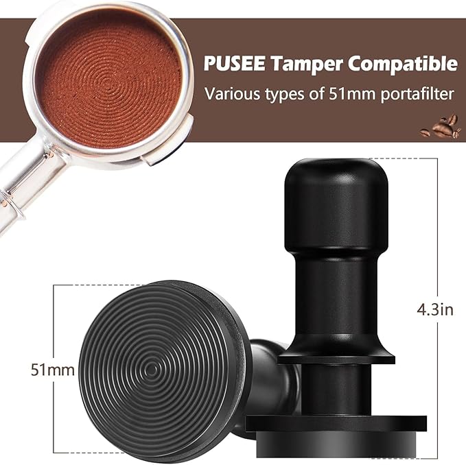 PUSEE 51mm Espresso Coffee Tamper,Premium Calibrated Espresso Tamper 30lb Coffee Tamper with Spring Loaded,Titanium Ripple Plating Base Ground Tamper for Barista Home Coffee Espresso Accessories