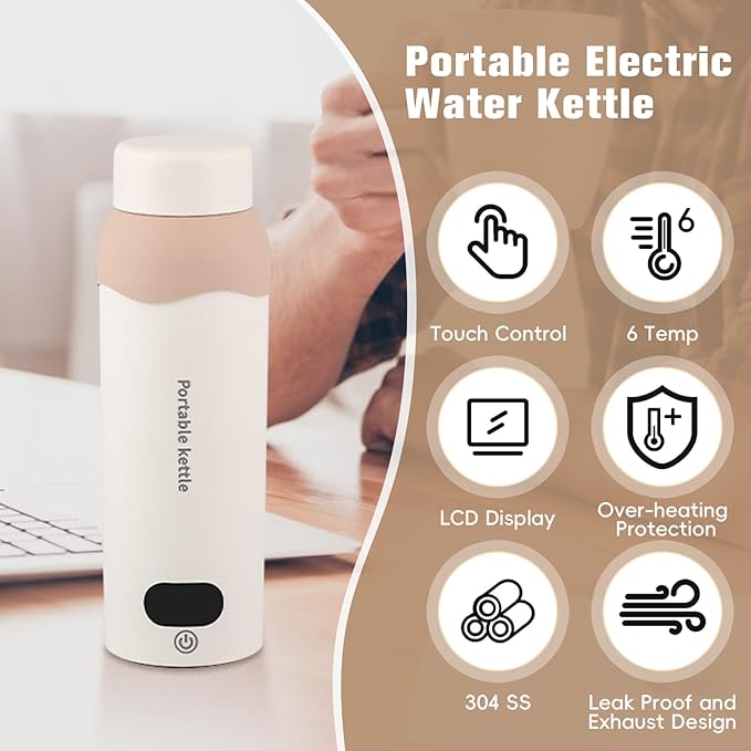 Portable Travel Electric Kettle Small Water Boiler 450ml Plug in Water Heater 304 Stainless Steel
