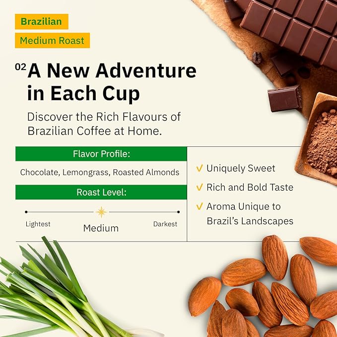 Brazilian Santos Medium Roast Coffee Beans - Single Origin Arabica Specialty Coffee Beans, Freshly Roasted to Order, Fair Trade