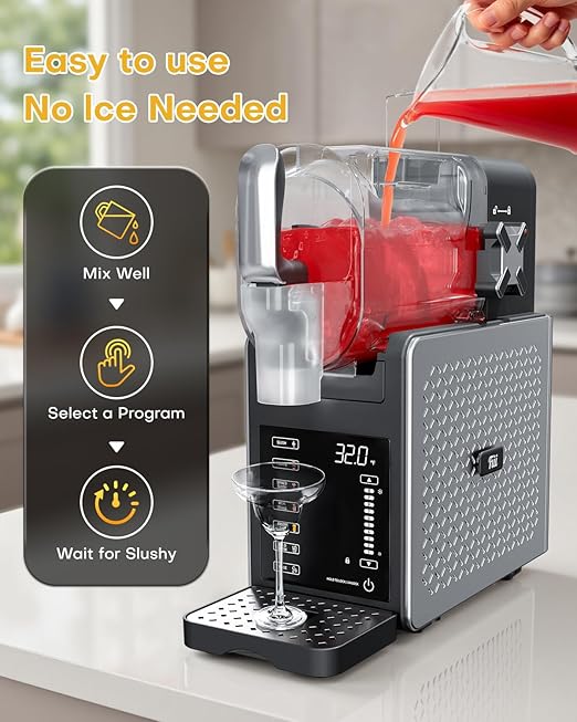 Fiii Slushie Machine with QuickChill Technology, Slushy Machine for Home, 6 Preset Programs, No Ice Needed Slushy Machine 92oz Frozen Drink Machine for Frozen Margaritas,Frappéss, and More
