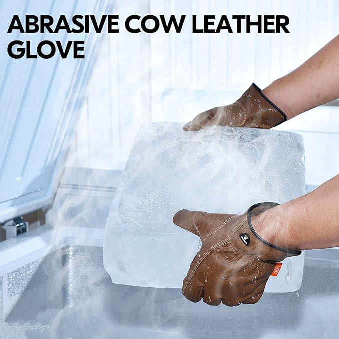Vgo... 1-Pair Unlined Safety Cow Grain Leather Work Gloves Men, Rigger Gloves, Builder Gloves, Water Resistant, Palm Patched (Size S, Brown, CA9597WP)