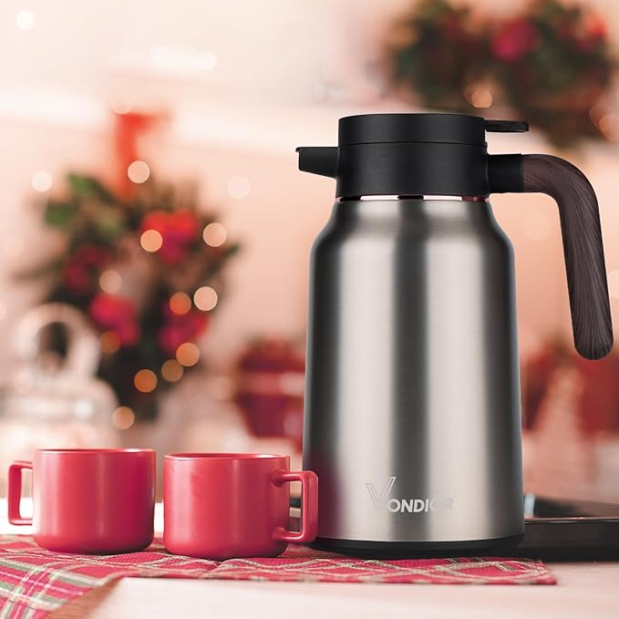 Vondior Coffee Carafe 51oz - 36 Hours Thermal Coffee Thermos- Insulated 304 Stainless Steel Hot Beverage Dispenser - Coffee Carafes For Keeping Hot/Cold Coffee, Tea, Water, Drink Dispenser for Parties