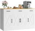 Vongrasig 53' Large Sideboard Cabinet with 4 Doors and 3 Drawers, Farmhouse Buffet Table Coffee Bar Kitchen Storage Cabinet, Wood Buffet Table for Kitchen, Dining Room, White