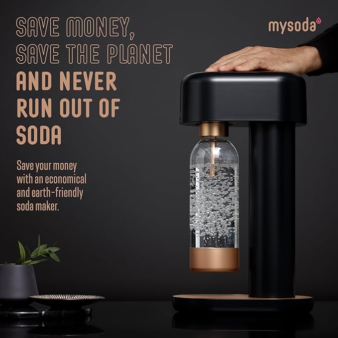 Mysoda Ruby 2 Sparkling Water Maker - Soda Streaming Machine Silent Carbonated Water Machine Robust Long-Lasting Aluminium Soda Maker 1L Water Bottle Without CO2 Cylinder - Black Copper Soda Machine
