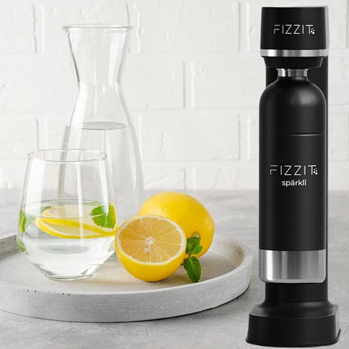 Black Stainless Steel Sparkling Water Maker Soda Machine Includes 1L Stainless Steel Black Bottle and 1 C02 Cylinder