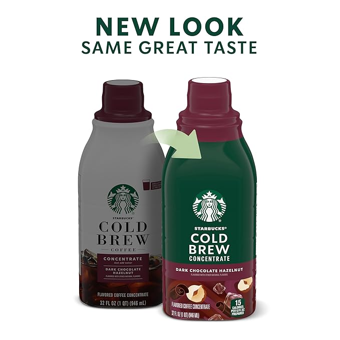 Starbucks Cold Brew Coffee Concentrate, Naturally Flavored Dark Chocolate Hazelnut, Multi-Serve Bottle (32 Fl Oz)