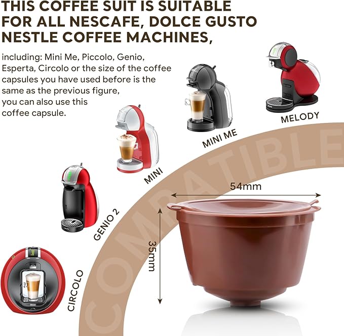 BRBHOM 6 Refillable Coffee Capsule Reusable Coffee Filter Compatiable with Do l*e Gu*to (coffee capsule 6 pcs Brown)