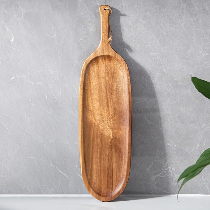 Wooden Tray Wood Serving Tray with Handle Large Serving Plates Acacia Solid Wood Appetizer Plates Multi-Use Oval Acacia Plates for Appetizer for Snack Small 1pcs