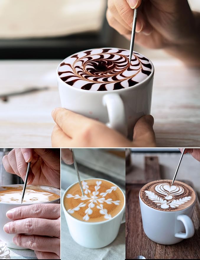 Milk Frothing Pitcher, 16oz Stainless Steel Milk Frother Cup Steaming Pitcher, Cappuccino Espresso Accessories Coffee Bar Barista Tools, Metal Steamer Cup Milk Jug with Latte Art Pen