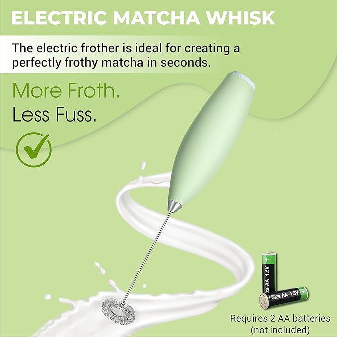 Matcha Whisk Set with Matcha Bowl - Matcha Set Included Electric Frother, Bamboo Whisk, Matcha Spoon, Bamboo Holder, Sifter, Spoon Stand (Mottled Green)