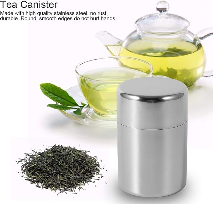 Tea Canister, Stainless Steel Tea Tins, Textured Tea/Coffee/Sugar Canisters, Canister Home Kitchen Canisters for Tea Coffee Sugar Storage(s)