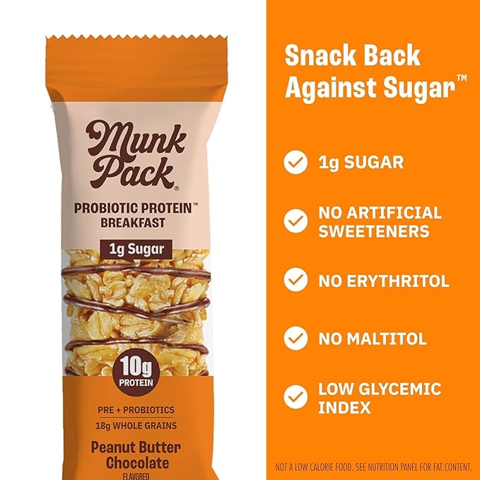 Munk Pack Sampler Pack Probiotic Protein Snack Bars | 10g Plant Protein, 1g Sugar, 6g Fiber |Diabetic-Friendly Ideal Breakfast Bars - On-the-Go Snacks, Gluten-Free, Non-GMO | 5 Count