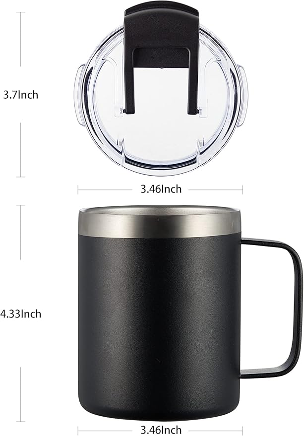 ALOUFEA 12oz Insulated Coffee Mug Cup with Handle, Stainless Steel Travel Coffee Mug with Flip Lid, Double Wall Vacuum Coffee Tumbler,Nut Brown
