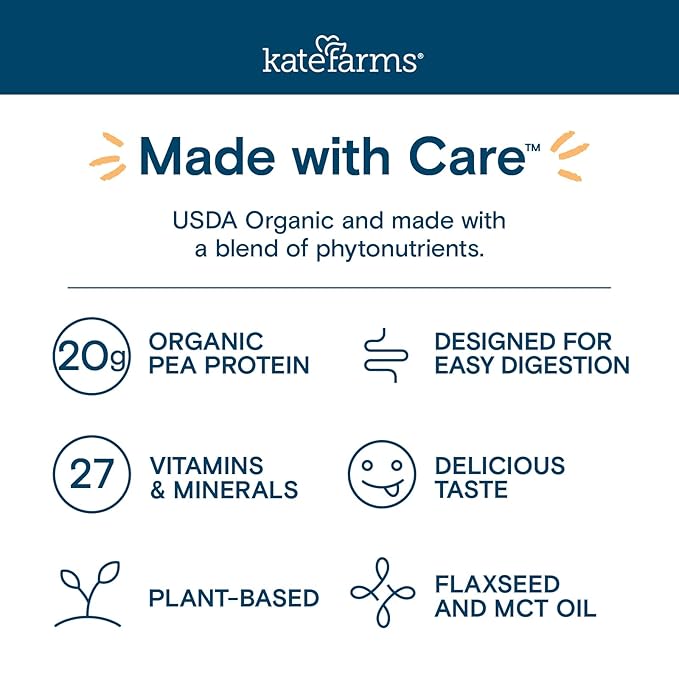 KATE FARMS Organic 1.4 High Calorie Nutrition Shake, Strawberry, 20g Protein, 27 Vitamins and Minerals, Meal Replacement, 11 oz (12 Pack)