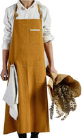 Adjustable Japan Nordic Style Soft Cotton Linen Apron with Four Pockets A Towel