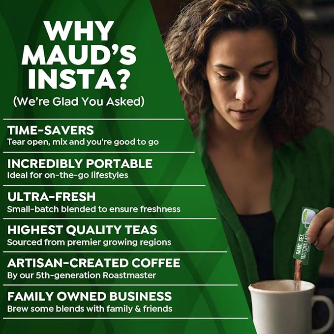 Maud's Matcha Latte Instant Packets, 16 ct, Instant Hot or Iced Matcha Latte - Just add water