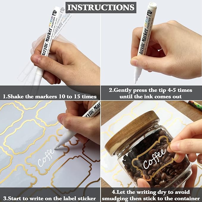 Kitchen Pantry Food Containers Clear Labels with Gold Border, 93 Waterproof Removable Write-on Sticker Labels Tags to Organize Spice Jars Condiment Flour Sugar Canisters Storage Bins, Free 2 Markers