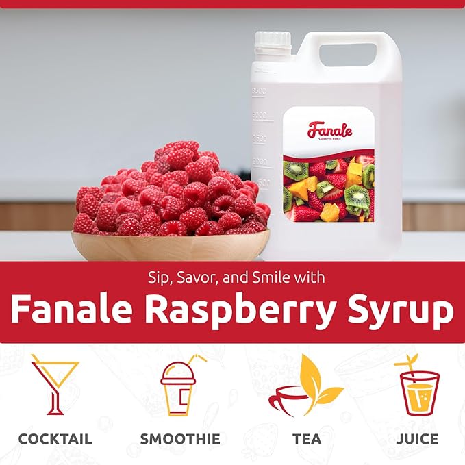 Fanale Premium Flavoring Concentrated Syrup for Bubble Tea 11 lb | Raspberry Flavor Syrup | for Boba Tea, Smoothies, Slushes, Desserts | 11lb | Pack of 4 | SRP270-CS