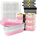 30 Pack Pink Disposable Rectangular Aluminum Foil Loaf Pans with Lids,6.8oz Mini Cake Pans for Baking, Loaf Baking Pans, Small Cake Container
