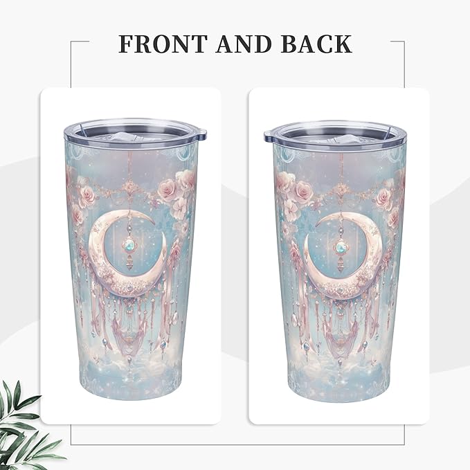 Moon Tumbler with Lid and Straw 20oz Coffee Tumblers Leakproof Stainless Steel Travel Mug Vacuum Insulated Cup for Iced and Hot