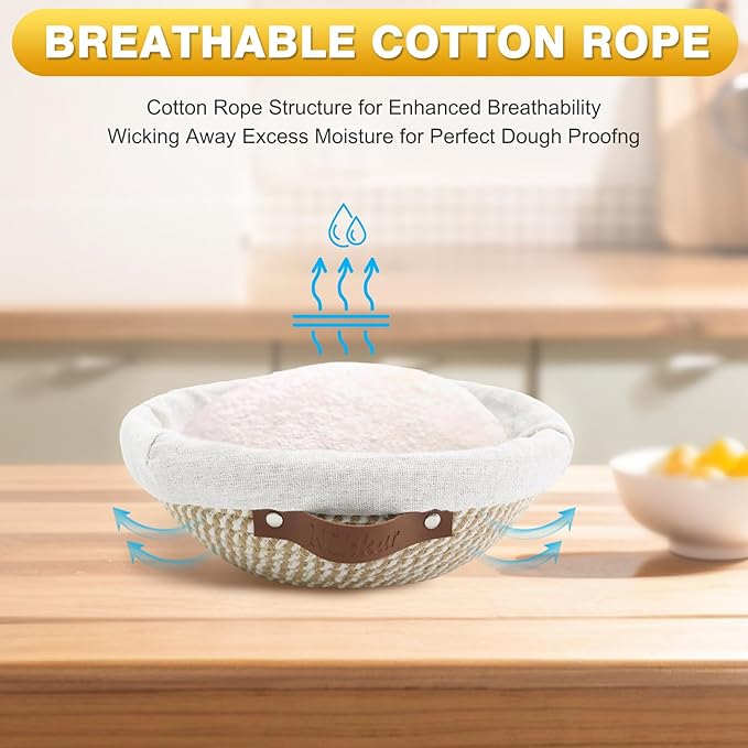 Banneton Bread Proofing Basket Set of 2, 9 10 11 inches Round & Oval Cotton Rope Sourdough Bread Baking Supplies Proofing Bowls with Liners & Covers Gifts for Bakers Women Wife Mom