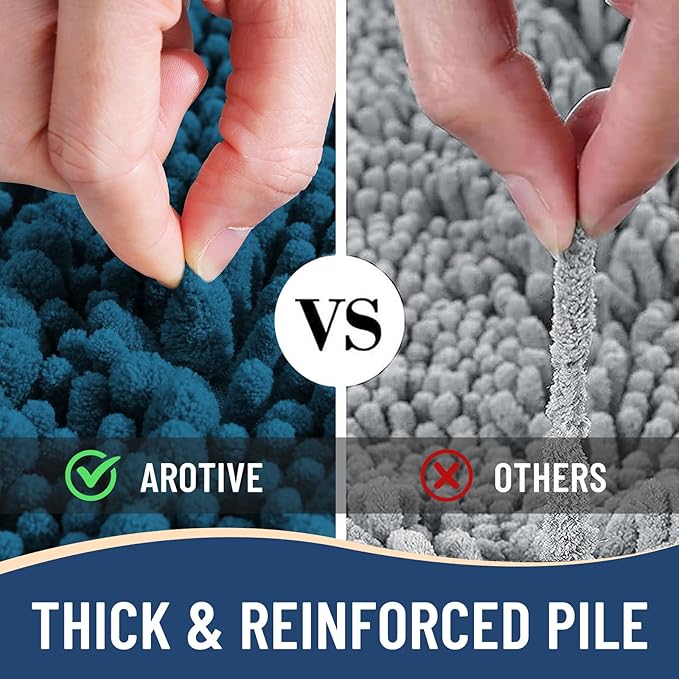 Arotive Luxury Chenille Bathroom Rug Mat, Extra Soft Thick Absorbent Shaggy Bath Rugs, Non-Slip Machine Wash Dry, Plush Bath Mats for Bathroom, Shower and Tub, 47x24, Peacock Blue