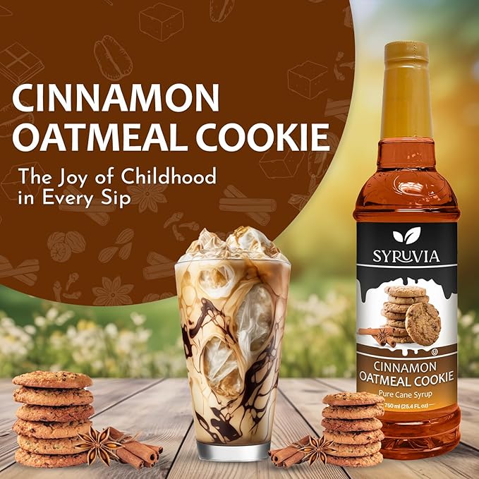 Syruvia Pistachio Latte Syrup & Cinnamon Oatmeal Cookie Syrup - 25.4 fl oz. Premium Coffee Flavoring Syrup. Kosher, & Gluten-Free. Perfect for Enhancing Drinks, Smoothies, Shakes, Desserts, & More.