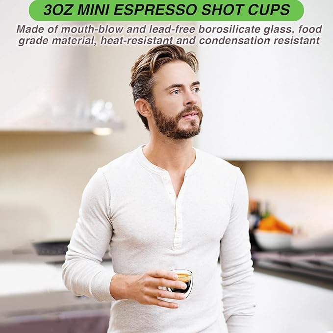 Espresso Cups Set of 2, 3 OZ Expresso Shots Glass Cup, Double Walled Glass Coffee Mugs, Espresso Machine Accessories,Insulated Clear Espresso Shot Glasses Cups,Water Won't Enter Between Double Walls
