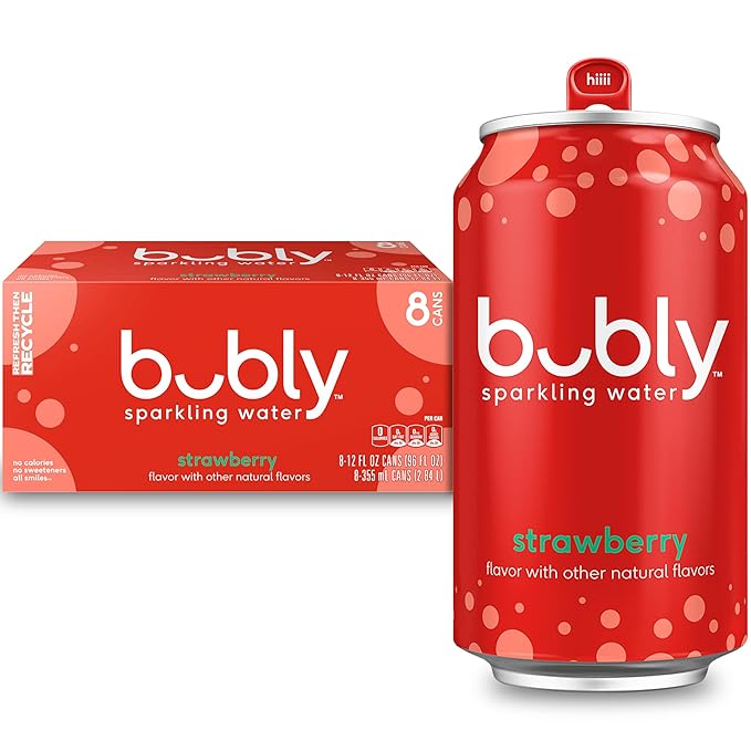 bubly Sparkling Water, Strawberry, Zero Sugar & Zero Calories, Seltzer Water, 12 Fl Oz Cans (Pack of 8)