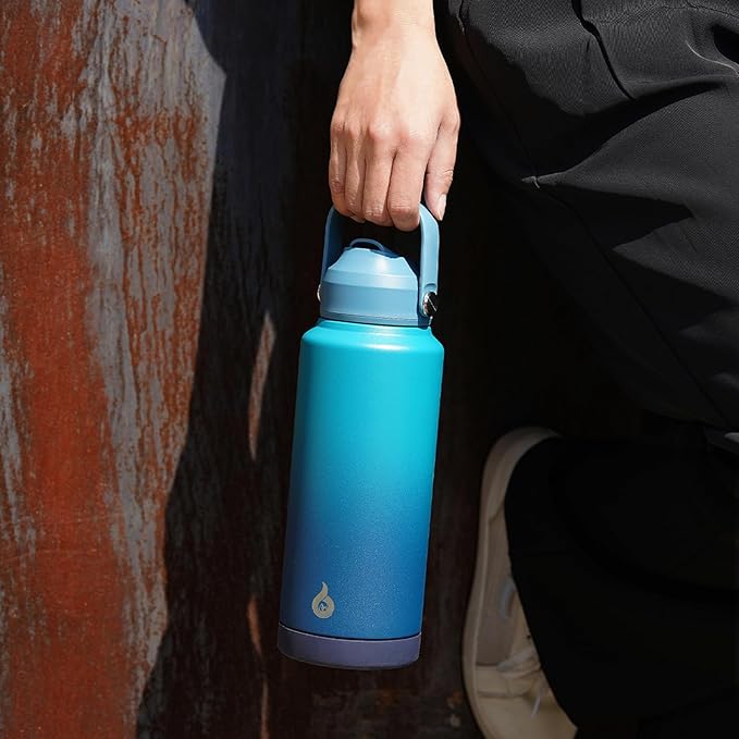 BJPKPK Insulated Water Bottle with Straw Lid, 40oz Large Thermos, BPA Free Leak Proof Stainless Steel Metal Water Bottles, Tumblers, Cups, Flasks for Travel, Sports, Grey