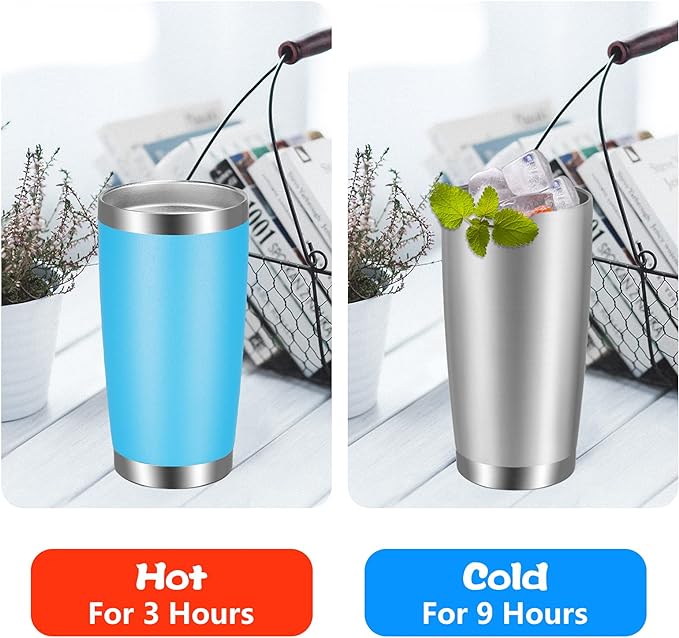 VEGOND 20oz Tumbler with Lid and Straw Stainless Steel Tumbler Cup Bulk Vacuum Insulated Double Wall Travel Coffee Mug Powder Coated Coffee Cup(Sky Blue 12 Pack