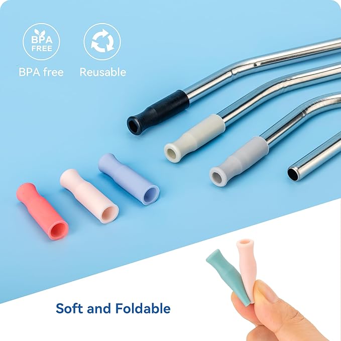 Reusable Stainless Steel Straws with Silicone Tip for Stanley 30oz, Metal Drinking Straws for 30oz Tumbler,3 Bent Tubes & 6 Tips& 1 Cleanr Brush (Cream)