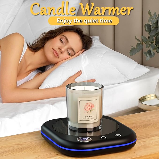 Mug Warmer Upgraded,Coffee Mug Warmer for Desk LEDs Light 3 Temp Settings (113-167°F) 1-12H Timer 4 H Auto Shut Off Beverage Cup Candle Warmer for Coffee Tea Milk(Black)