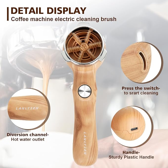 Espresso Coffee Machine Cleaning Brush Wood grain color espresso machine electric cleaning brush 360° Totally enclosed cleaning espresso brush Compatible with 54mm Breville Machines