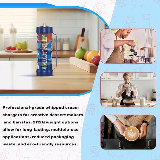 Cream Charger 3.3L Tank,2112g Whipped Cream Charger Bombpop Flavor Food Grade 99.99% Purity Premium Cream Cylinder Leak Proof Dispenser-1Tank