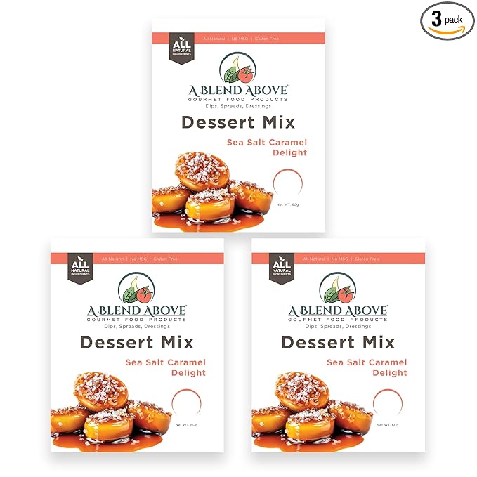 A Blend Above Sea Salt Caramel No-Bake Desserts Mix - All Natural, Vegan, Gluten Free, No MSG - Instant Dessert Mix, Fruit Dip, Bagel Topping, Frosting, Cheesecake Filling - Makes 16 Oz (Pack of 3)