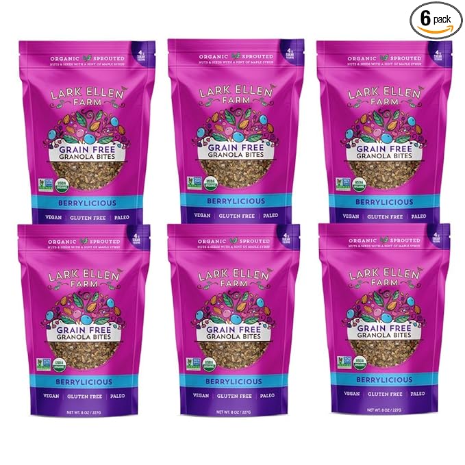 Lark Ellen Farm Berrylicious Granola Clusters: Raw, Organic, Vegan. Low Carb, Paleo. Gluten-Free Bites. Healthy Breakfast/Snack, 8 oz, 6 Pack