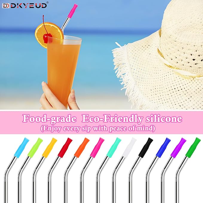 36PCS Food-Grade 12 Colors Metal Straws Reusable Silicone Tips,Only Fit Diameter 0.32In- 8mm Stainless Steel Straws, BPA Free, Eco-Friendly