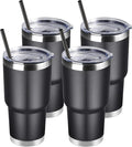 DOMICARE 30 oz Tumbler with Lid and Straw, Stainless Steel Tumblers Bulk, Insulated Vacuum Double Wall Travel Coffee Mug, Durable Powder Coated Tumbler Cups (Black, 4)