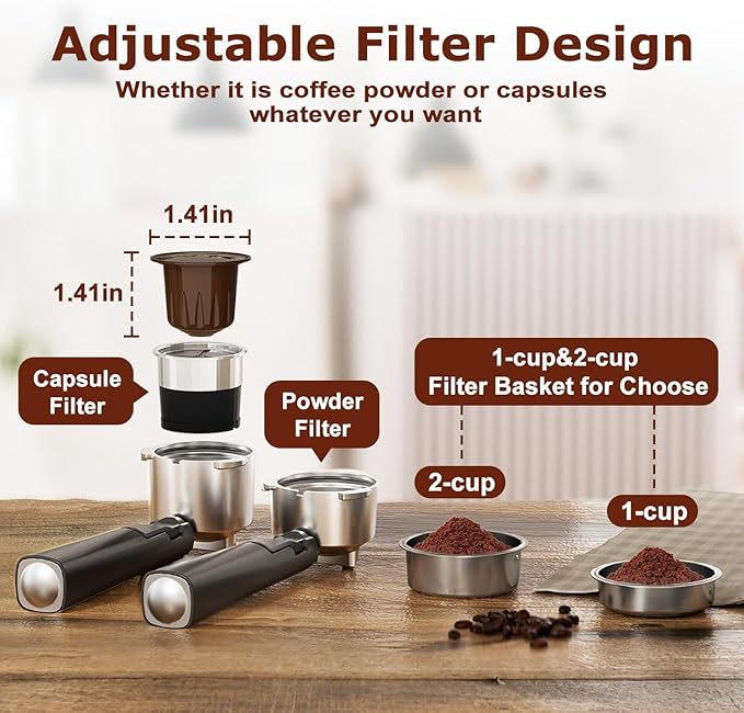2in1 20 Bar Espresso Machine with Milk Frother, Coffee Latte Cappuccino Maker for Home, Coffee Machine Suitable for Coffee Powder/Capsules, Espresso Machines with Thermometer