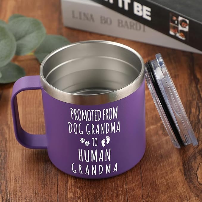 Gossby 14oz Grandma Cup Tumbler - Promoted from Dog Grandma - Mother Day, Christmas, Birthday Gift for New Grandmother - Grandmother Baby Announcement Gift