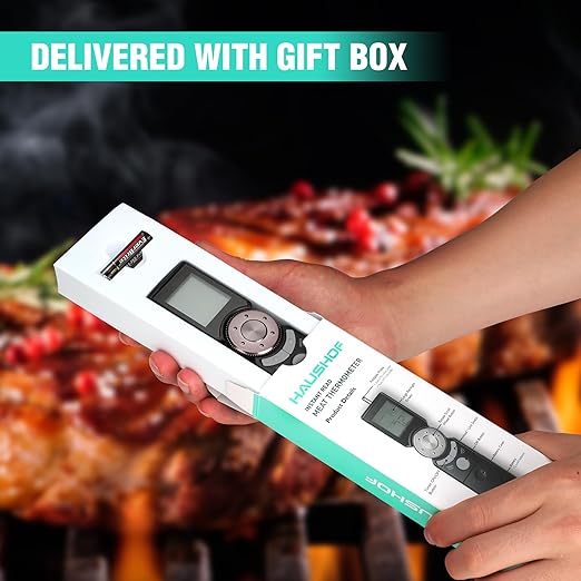 HAUSHOF Instant Read Meat Thermometer Digital, High Accuracy Cooking Thermometer, Scroll Interface Food Thermometer with Timer, Quick-Setting Kitchen Temperature Probe for Grill, Smoker, BBQ, Frying